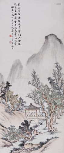 唐肎(1876-1950) 溪亭山色 1948年作 设色纸本 立轴