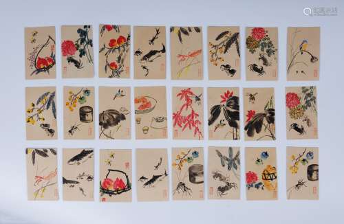 王天池(1914-1986) 花鸟草虫集  设色纸本 镜心