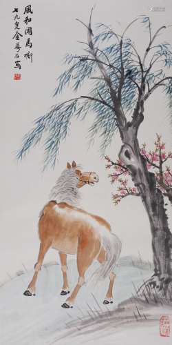 金梦石(1869-1952) 风和闻马嘶  设色纸本 立轴