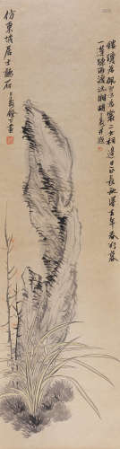 胡公寿(1823-1886) 仿东坡听石图 设色纸本 立轴