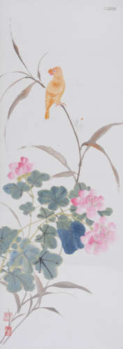 江寒汀(1903-1963) 芙蓉八哥 设色纸本 镜心