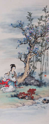 吴光宇(1908-1970) 仕女婴戏图 1950年作 设色纸本 立轴