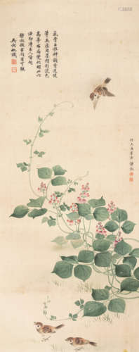 潘静淑（画）   吴湖帆（题） 花鸟（绢本） 镜片