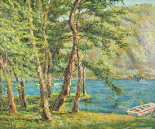 王大同 松林湖畔（布面油画） 框