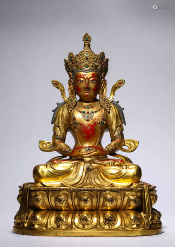 A Gilt-Bronze Amitayus Statue