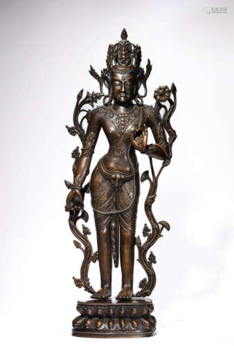 A Tibeta Palam Dynasty Style Bronze Green Tara Statue