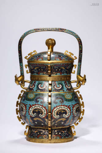 A Cloisonne Enamel Beast Mask Wine Vessel