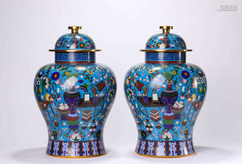 A Set of Cloisonne Enamel Ground Jars