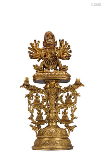 A Gilt-Bronze Yamantak Statue