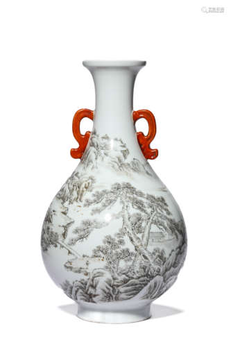 A Porcelain Ink-Glazed Mountain and River Vase