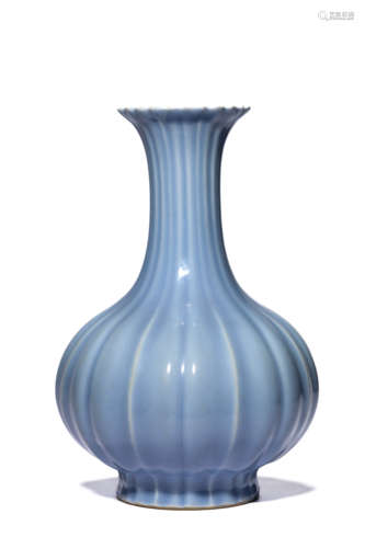 A Porcelain Blue-Glazed Lobed Vase