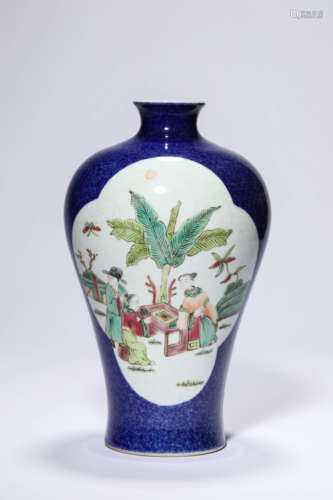 A Porcelain Blue-Glazed Poem Meiping Vase