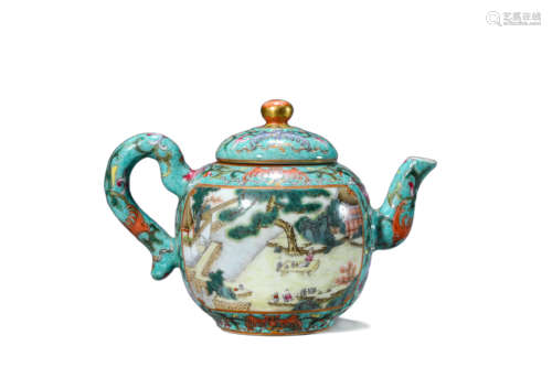 A Porcelain Turquoise-Ground Poem Kettle