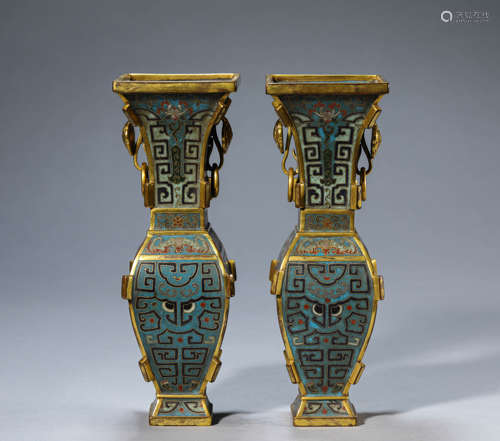 A Pair of Cloisonne Enamel Beast Vases