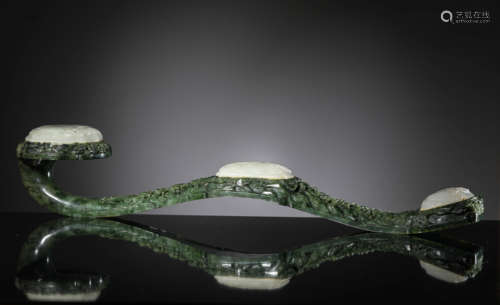 A Spinach-Green Jade and White Jade Ruyi Septure