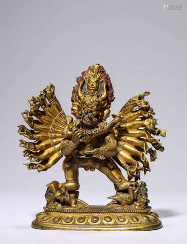 A Gilt-Bronze Yamantaka Statue