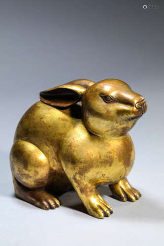 A Gilt-Bronze Hare Ornament