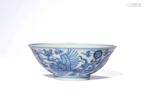 A Porcelain Blue and White Phoenix Bowl