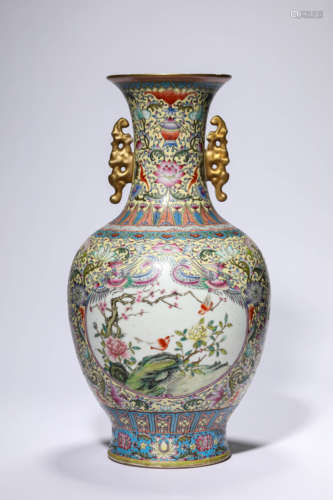 A Porcelain Famille-Rose Bird Vase