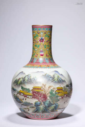 A Porcelain Famille-Rose Mountain and River Vase