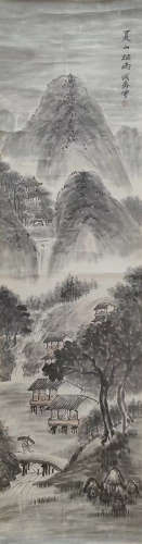 李诚斋(1875-1964) 夏山烟雨  设色纸本 立轴