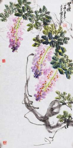 汪恺民(b.1946) 紫藤 1985年作 设色纸本  镜心