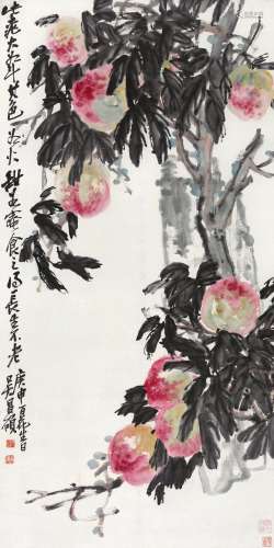 吴昌硕(1844-1927) 多寿图 1920年作 设色纸本  立轴