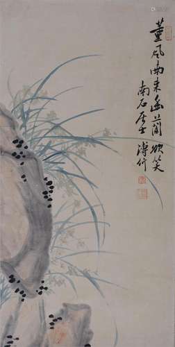 溥伒(1893-1966) 兰石图  设色纸本  镜心