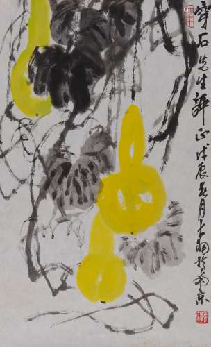 陈大羽(1912-2001) 福禄图 1988年作 设色纸本  镜心