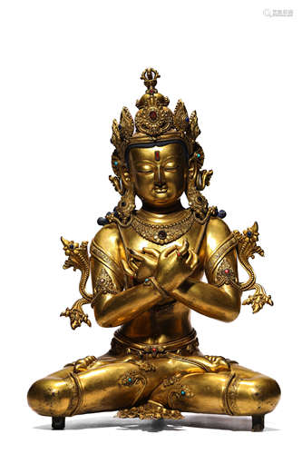 A Mala Dynasty Style Gems Inlaid Vajardhar Statue