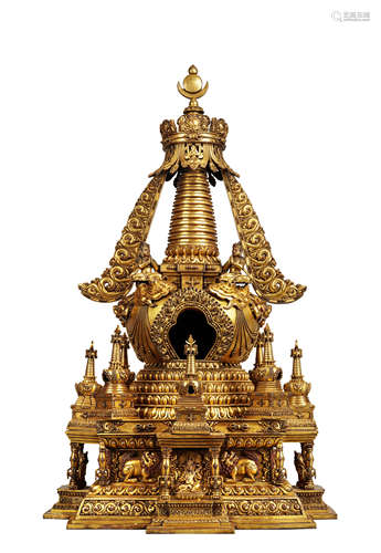 A Gilt-Bronze Buddha Shrine