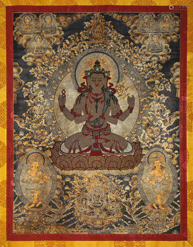 A Thanka of Avalokiteshvara Statue