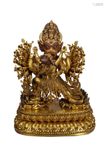 A Gilt-Bronze Yamantaka Statue