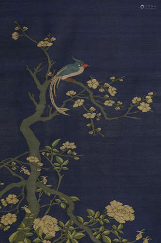 A Silk Scroll of  Birds and Flowers