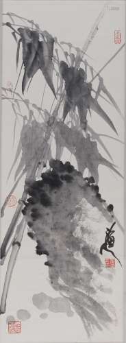 张立辰(b.1939) 竹石图  水墨纸本 立轴