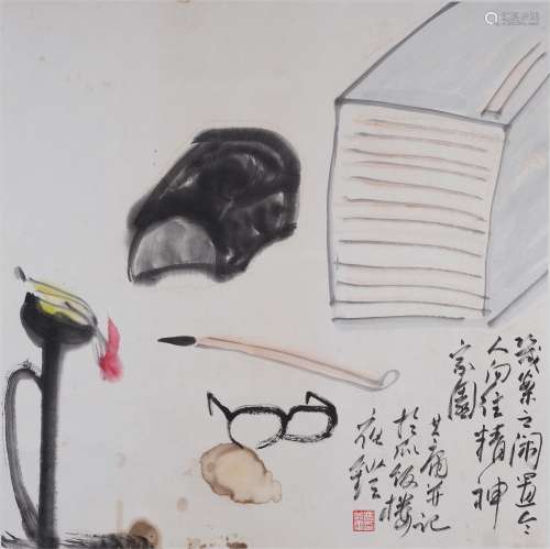 冯其庸(1924-2017) 几案文房   设色纸本 镜心