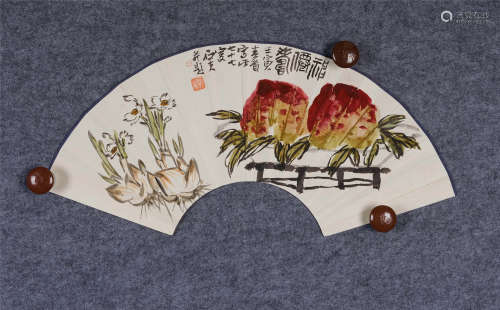 郭石夫(b.1945) 神仙寿 2022年作 设色纸本 扇面