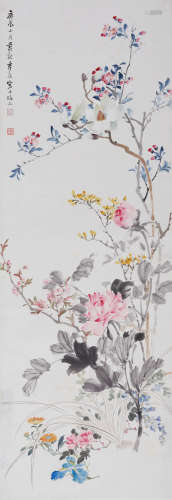 季康(1911-2007) 春意盎然 1940年作 设色纸本 立轴
