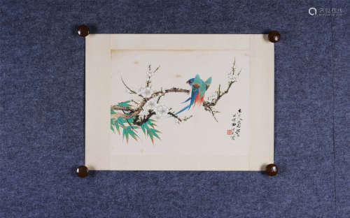 田世光(1916-1999) 双清翠鸟  设色纸本 镜心