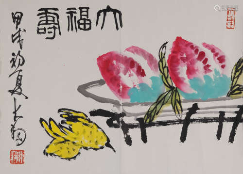 陈大羽(1912-2001) 大福寿 1994年作 设色纸本 镜心