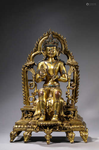 A Tibetan Gems-Inlaid Amitayus Statue