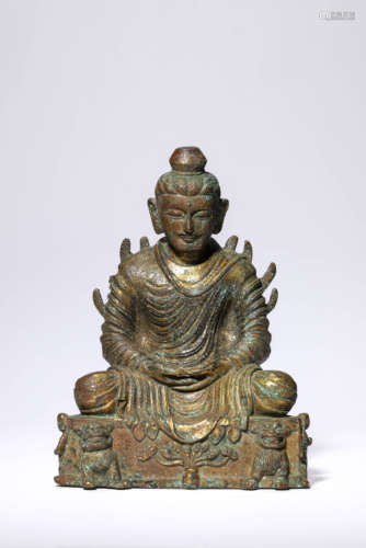 A Gilt-Bronze Guru Statue