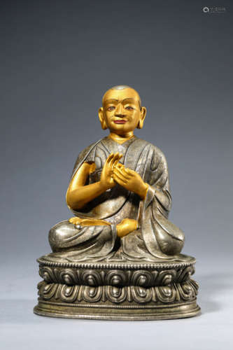 A Tibetan Silver Guru Statue