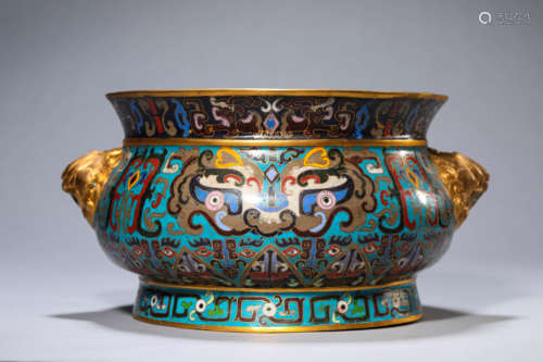 A Cloisonne Enamel Taotie Mask Censer