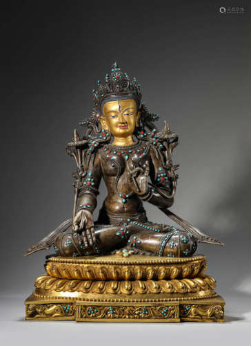 A Tibetan Gems Inlaid White Tara Statue