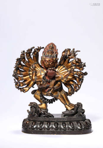 A Partly Gilt-Bronze Yamantaka Statue