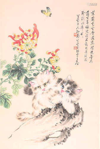 孙菊生 猫蝶图 纸本设色立轴