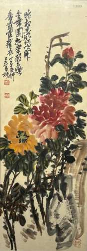 吴昌硕 花卉 纸本 镜框