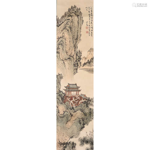 A CHINESE SCROLL PAINTING OF LANDSCAPE