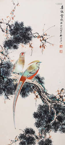 A CHINESE FLOWER AND BIRD PAINTING,  INK AND COLOR ON PAPER,...